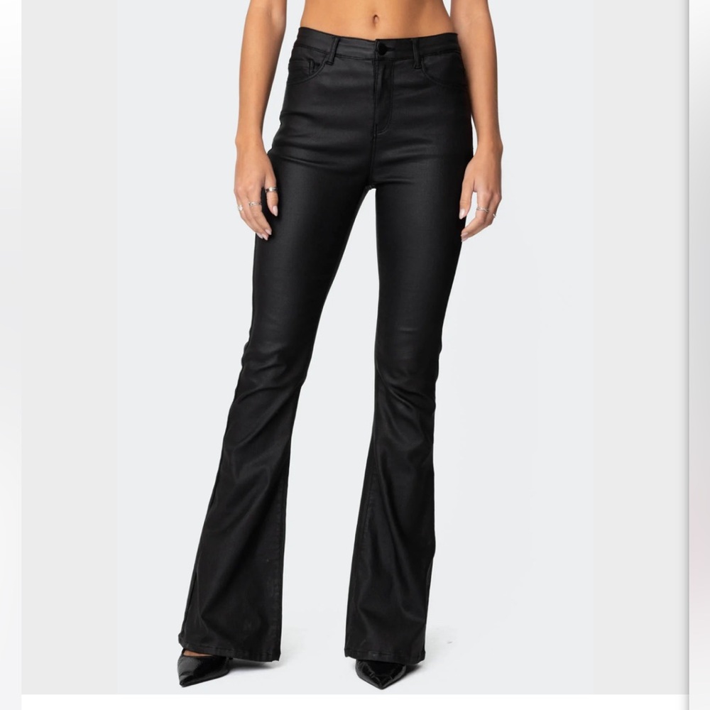 Edikted black faux leather flare pants